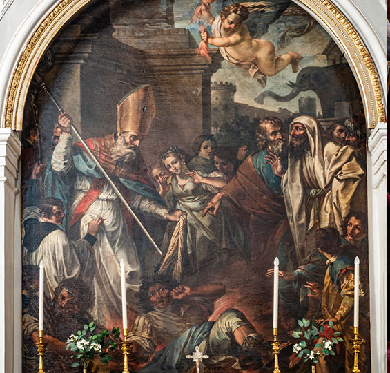 San Leone il Taumaturgo ed Eliodoro, di Matteo Desiderato XVIII sec., chiesa del Ss. Crocifisso.